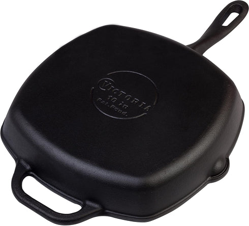 Victoria Cast Iron Grill Pan. Square Grill Pan, Seasoned with 100% Kosher Certified Non-GMO Flaxseed Oil, Black